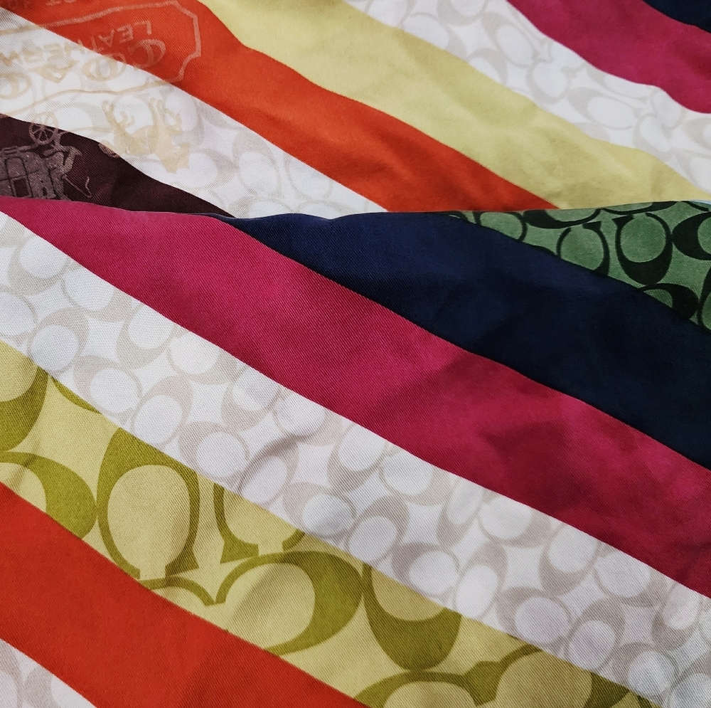 Coach Multicolor Striped Scarf, Pink, Brown, Green, Navy, White